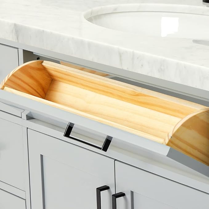 61" Grey Bathroom Vanity, 1.5" Edge Italian Carrara Marble Countertop