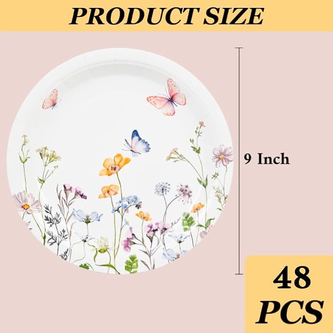 AimFun 48 Pcs Wildflower Paper Plates 9 Inch Disposable Floral Plates |
