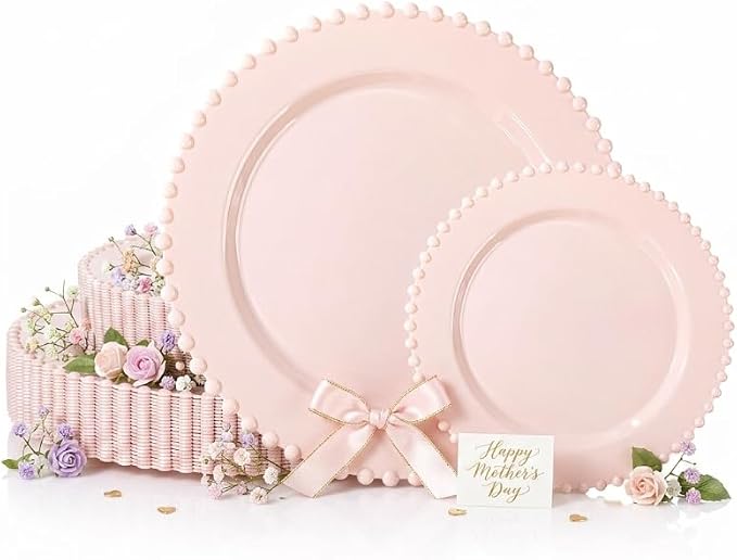 U-QE 60PCS Pink Plastic Plates