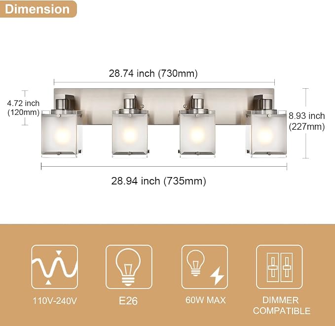 4-Lights Bathroom Light Fixtures Over Mirror