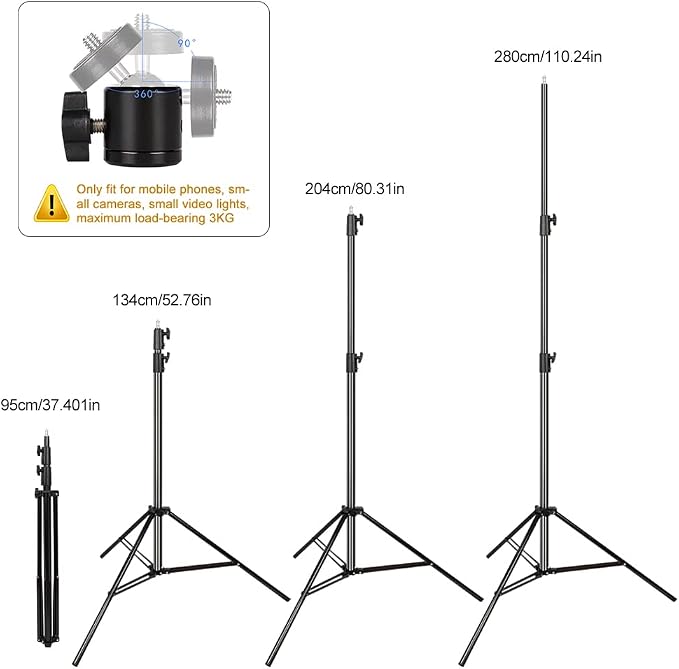 Aluminum Alloy Light Stand 9.5 Feet/2.8m Adjustable Spring Cushioned