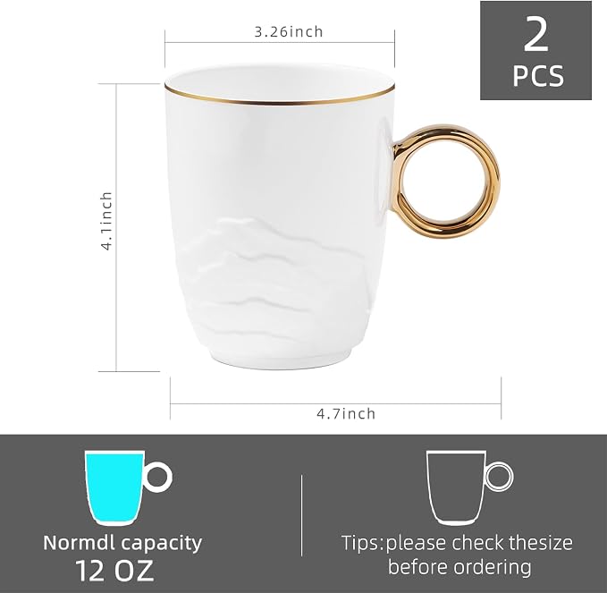 Chulan 12 oz Fine Bone China White Coffee Mugs