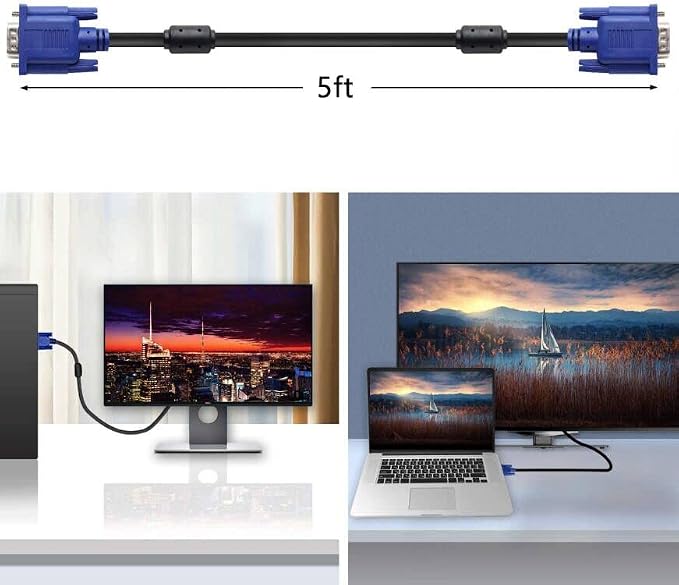PASOW VGA to VGA Monitor Cable HD15 Male to Male