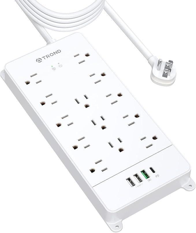 TROND Surge Protector Power Strip 15 ft, Flat Plug Extension Cord, 13 Wide