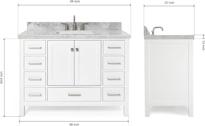 Cambridge 49" White Bathroom Vanity