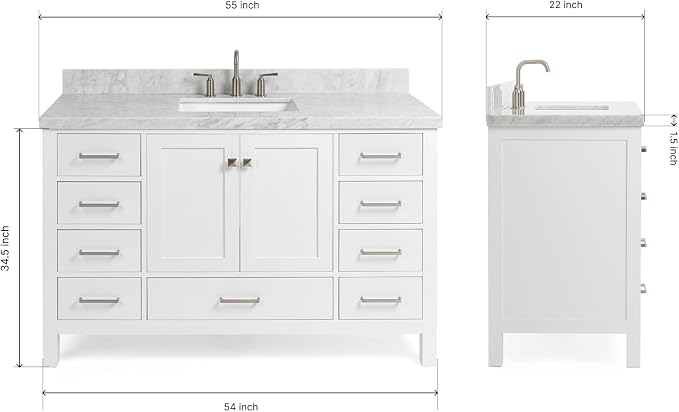 Cambridge 55" White Bathroom Vanity