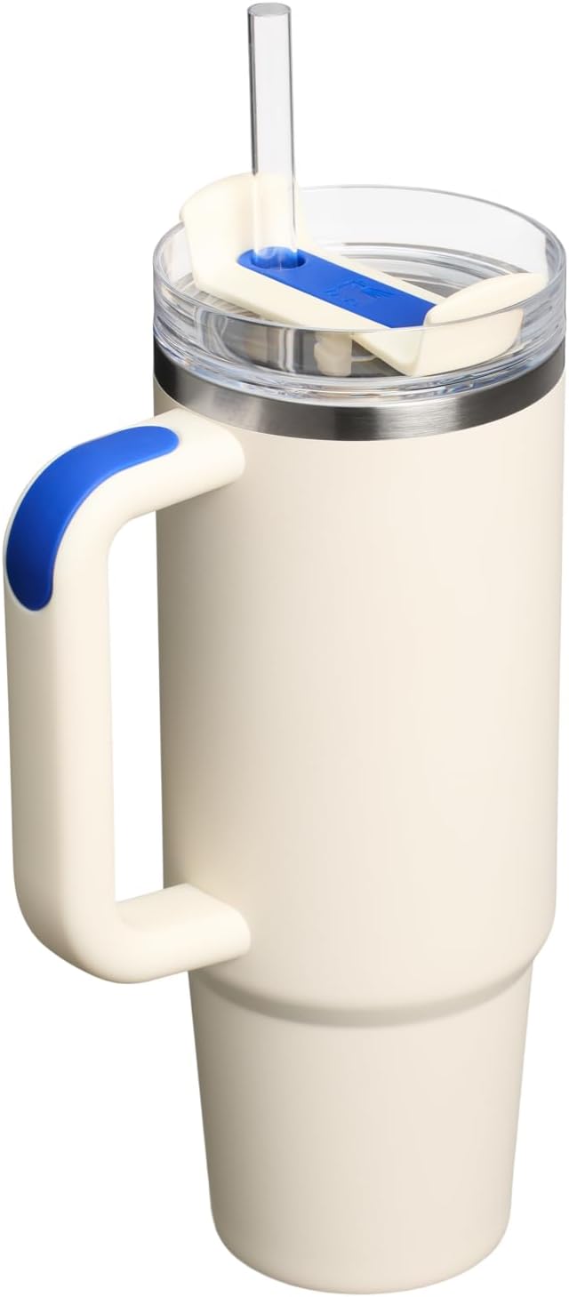 STANLEY Quencher H2.0 Flow State Tumbler, 30 oz, Cream Royal | Handle and Straw