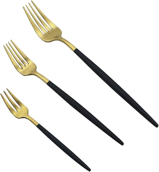 Black Gold Flatware, Royal 4 Piece Matte Black Handle 18/10 Stainless Steel Pie