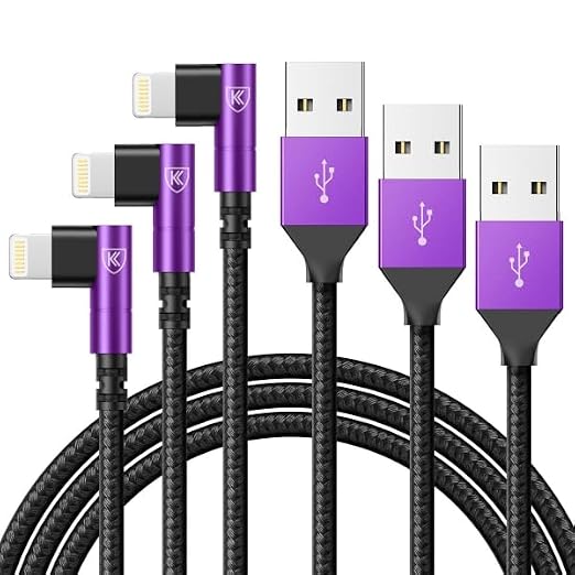 KIYODA iPhone Charger Cable 6ft, 3 Pack Lightning Cable, 90 Degree Nylon