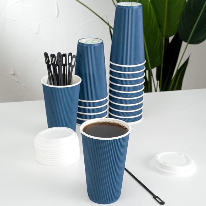 Restaurantware 16 Ounce Ripple Wall Disposable Coffee Cups, 500 Insulated