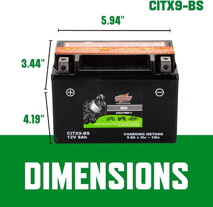Interstate Batteries YTX9-BS 12V 8Ah Powersports Battery 130CCA AGM