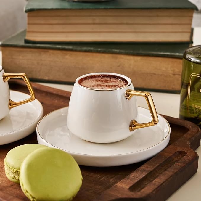 KARACA Saturn Gold Turkish Coffee Cup Set of 6, Espresso Cups