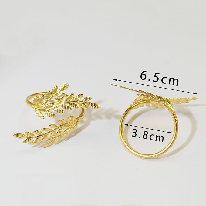 14K Gold Napkin Rings Set of 12, Metal Gold Leaf Napkins Rings Holder Buckles