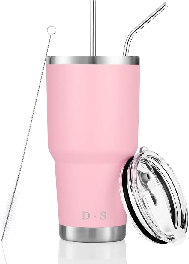 D·S 30 oz Pink Tumbler Double Wall Vacuum Insulated Travel Coffee Mug | Double