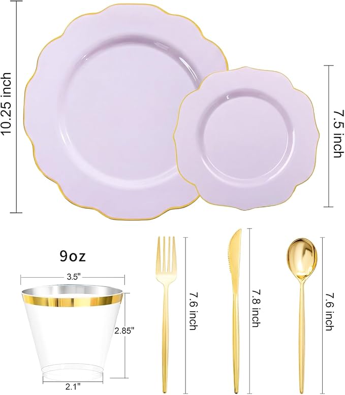 bUCLA 180PCS Purple Plastic Plates