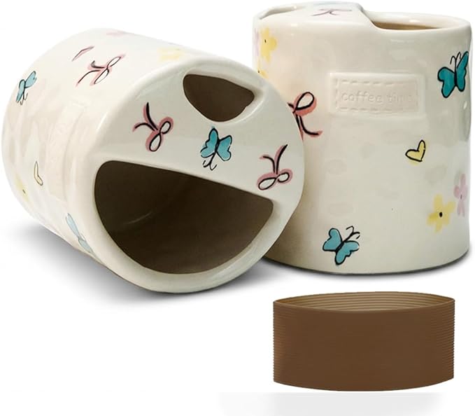 Ceramic Travel Mug with Half Lid, Handmade Butterfly Pottery Mug, Ceramic