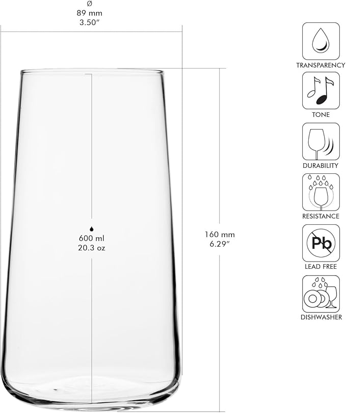 Krosno Water Glasses Set of 4, 20.3 oz, Infinity Collection | Highball Drinking