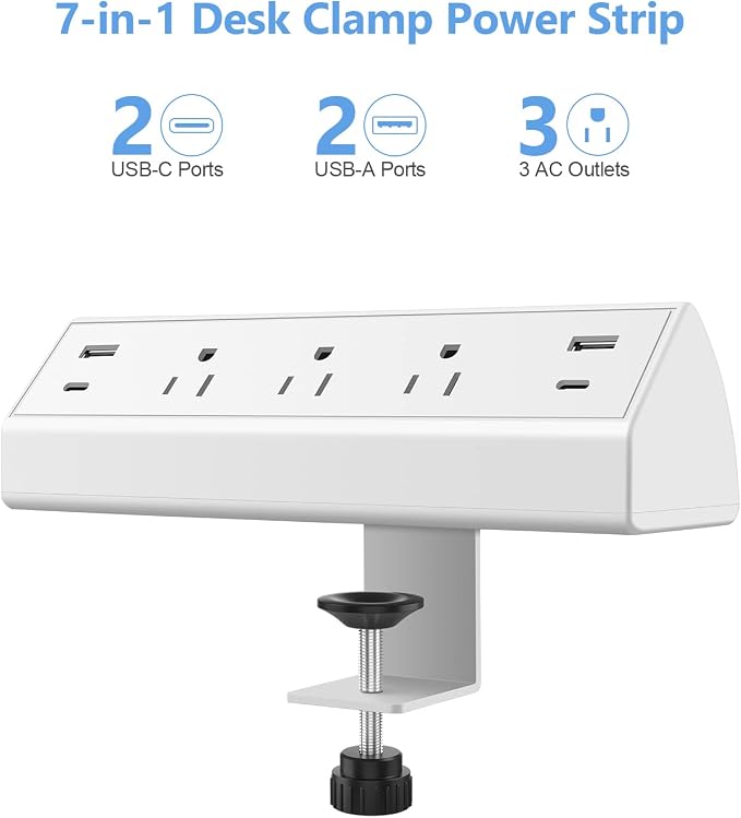 Jgstkcity Desk Clamp Power Strip, 40W Total Fast Charging Station, 2 PD 20W USB