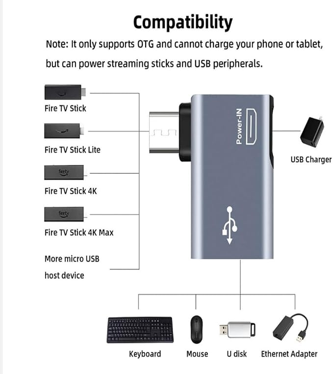 Powered Right Angle USB 2.0 Micro Male to USB Female Host OTG Adapter