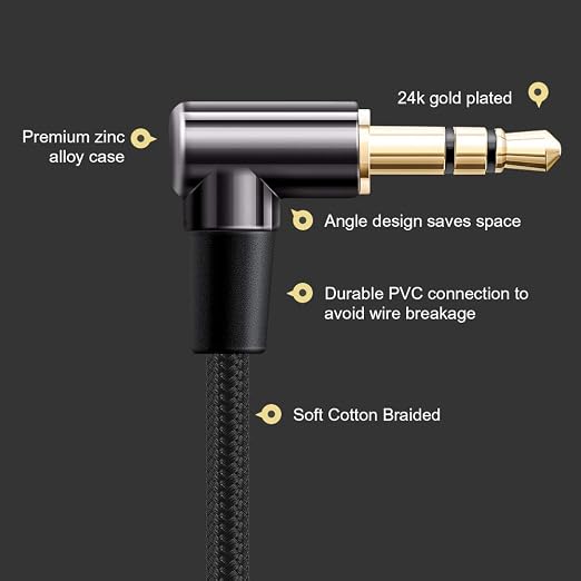 CableCreation 3.5mm Audio Cable 6FT/1.8M, Right Angle Male to Male Auxiliary