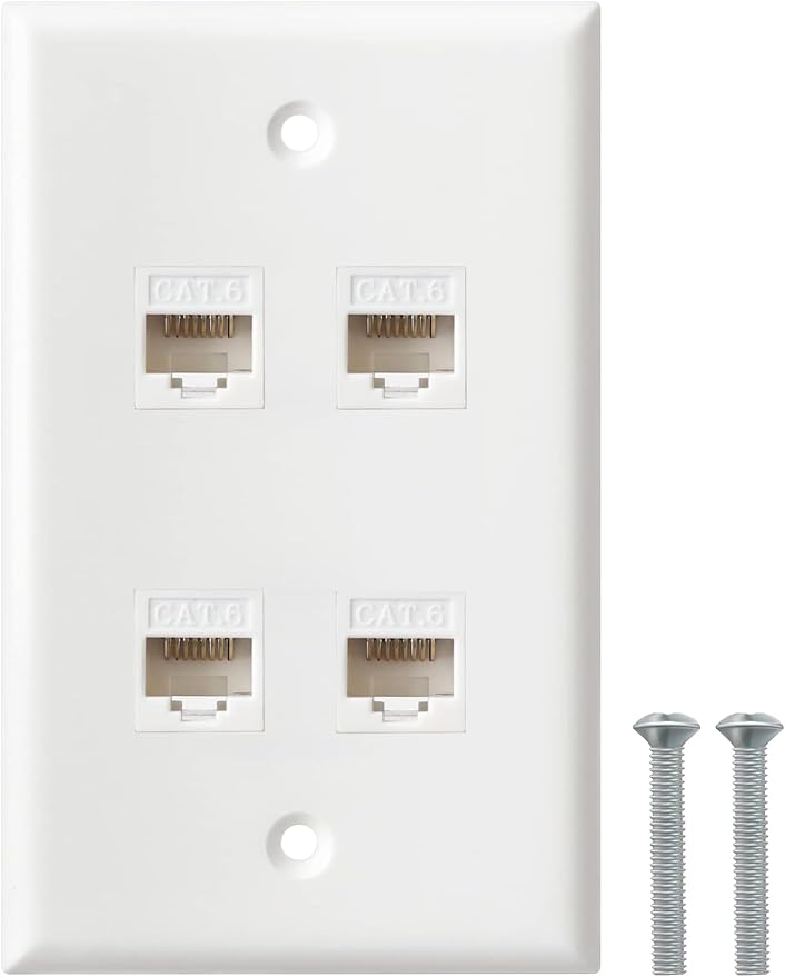 Ethernet Wall Plate, 4 Port Cat6 RJ45 Keystone Inline Coupler Wall Plate