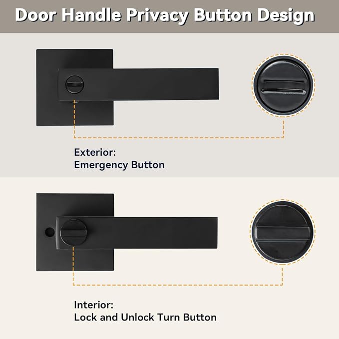 Privacy Door Levers, 2 Pack Matte Black Door Handles Bed and Bath Door