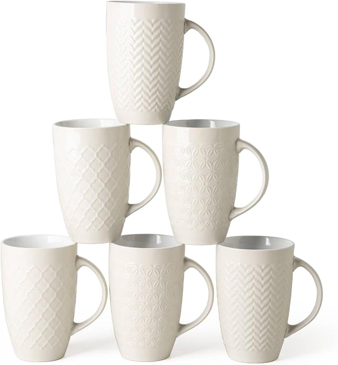 AmorArc 20 oz Large Coffee Mugs Set of 6, Tall Ceramic Coffee Cups-Beige | 3