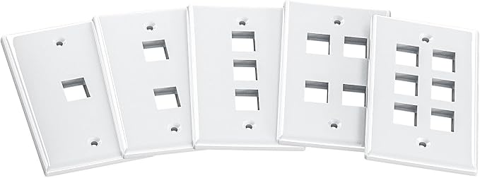 FGB 4-Port Keystone Wall Plate 20-Pack, Low-Profile Single Gang Wall Plates