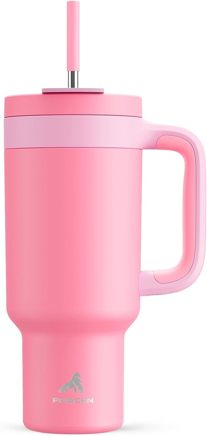 POWCAN 40 oz Tumbler with Handle, 2-in-1 Straw and Sip Lid, Dishwasher Safe