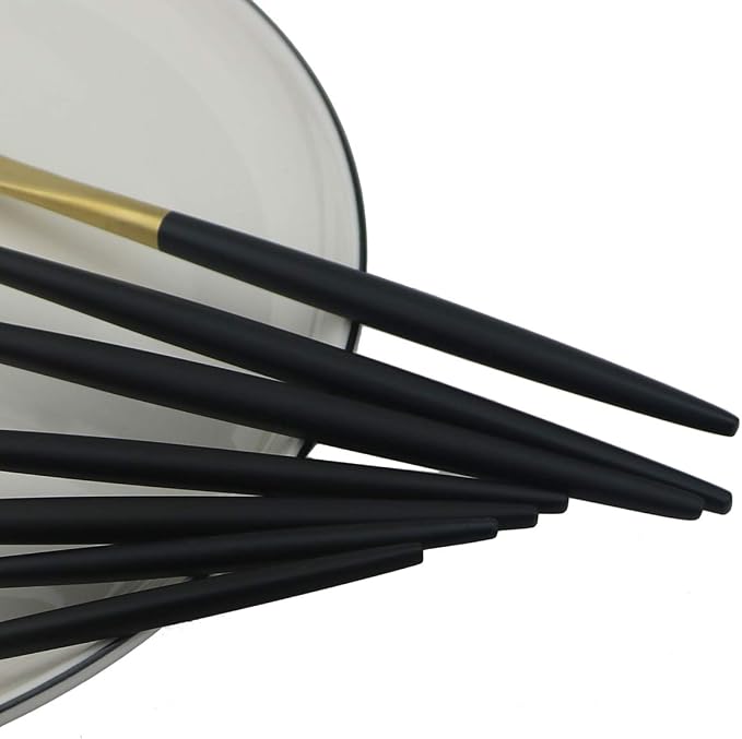 Black Gold Flatware, Royal 4 Piece Matte Black Handle 18/10 Stainless Steel Pie
