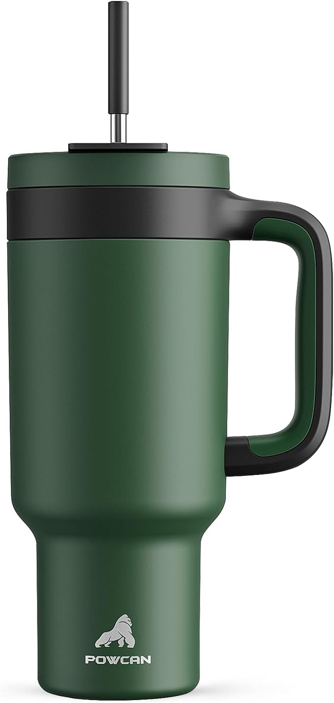 POWCAN 40 oz Tumbler with Handle, 2-in-1 Straw and Sip Lid, Dishwasher Safe