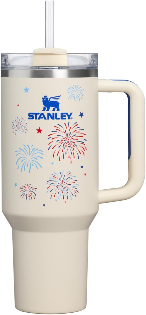 STANLEY Quencher H2.0 Flow State Tumbler, 40 oz, Cream Royal Fireworks | Handle