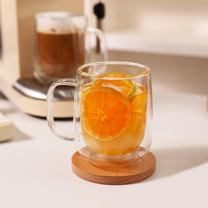 CNGLASS Large Double Wall Glass Coffee Mug 15.2oz