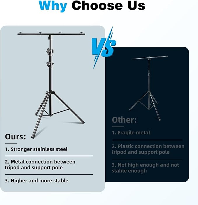 DJ Stand, T-Bar Tripod Stage Lights Stand Portable and Adjustable 49-114 Inch