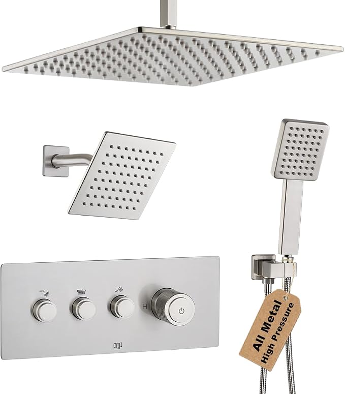 Shower Faucet Set Brushed Nickel Bathroom Rainfall Shower