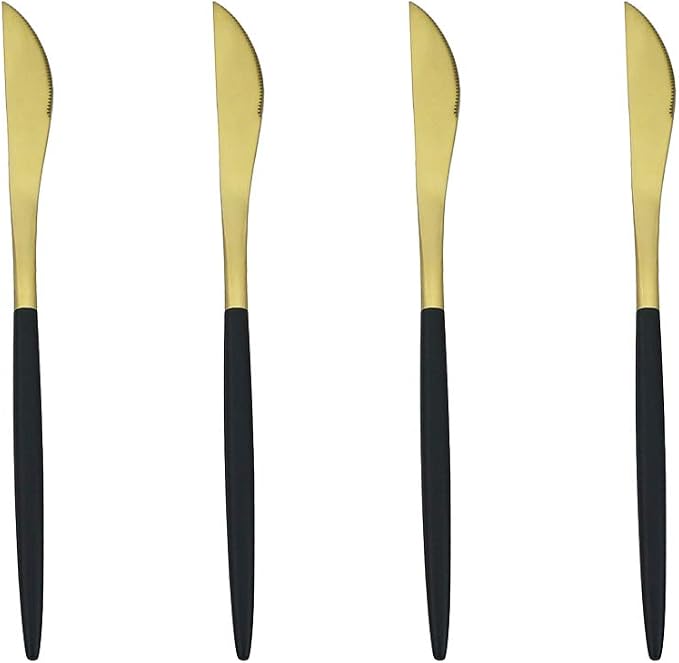 Black Gold Flatware, Royal 4 Piece Matte Black Handle 18/10 Stainless Steel