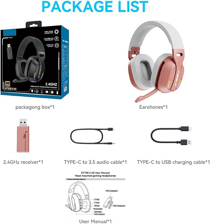 2.4GHz Wireless Gaming Headset for PC, Switch