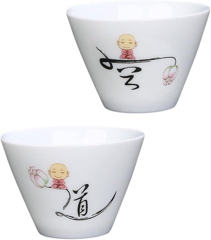 2Pcs Ceramic Tea Cups Retro Style Porcelain Teaware Delicate Handleless Kung Fu