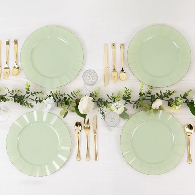 Efavormart 10 Pack | Sage Green 11" Round Plastic Dinner Plates, Disposable