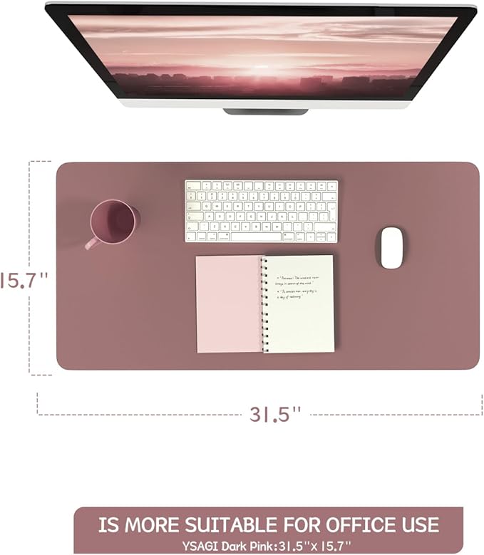 YSAGi Non-Slip Leather Desk Pad Blotter, Waterproof Laptop Computer Desk