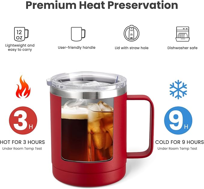 MEWAY 12oz Coffee Mug With Handle 8 Pack Bulk, Stainless Steel Insulated Travel