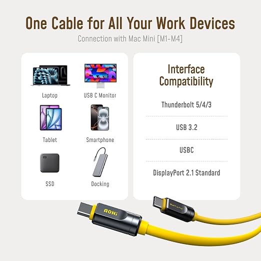 AOHI USB4 2.0 Cable 6.6ft with 240W PD3.1 Fast Charging, 80Gbps Data Transfer