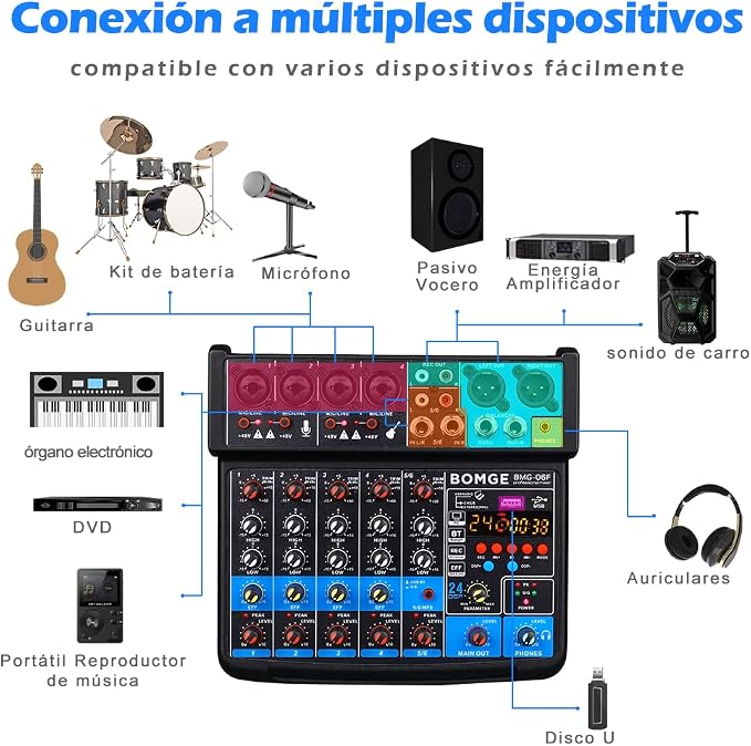 BOMGE 6 Channel mini DJ Audio sound mixer console
