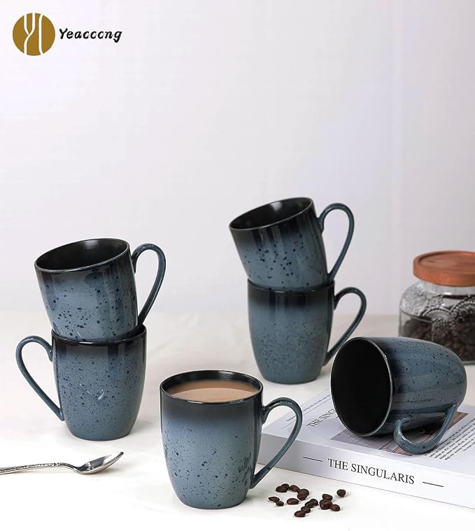 Yeacccng Modern Minimalist Coffee Mugs Set of 6, Cappuccino Cups Set, 16 Oz