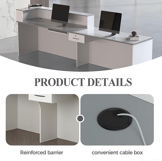 Reception Desk with Counter, Modern Front Desk Reception Counter with Keyboard