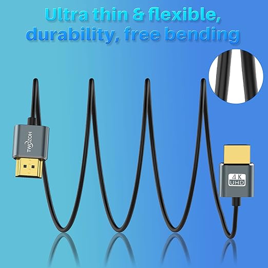 Twozoh Ultra-Thin Long HDMI to HDMI Cable 15FT, Hyper Slim HDMI 2.0 Cable