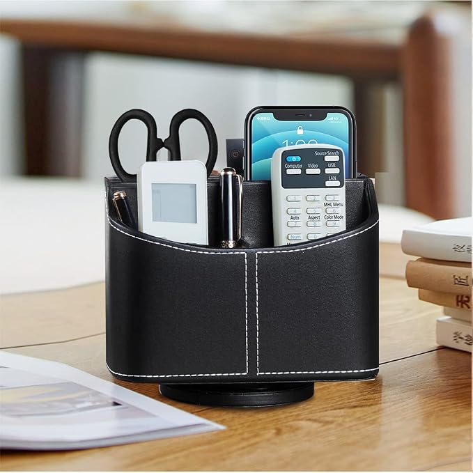 Leather 360° Spinning Remote Control Holder, Pencil Pen Holder