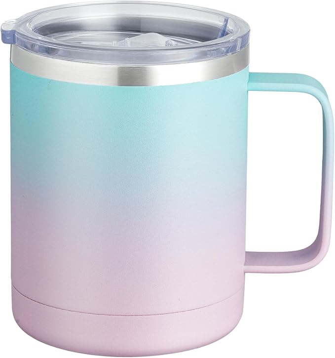 MEWAY 12oz Coffee Mug With Handle and Sliding Lid, Stainless Steel Travel