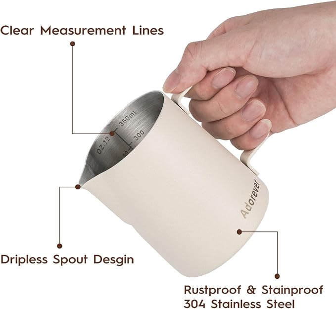 Milk Frothing Pitcher, 350ml/12oz Steaming Pitchers Stainless Steel Milk Coffee