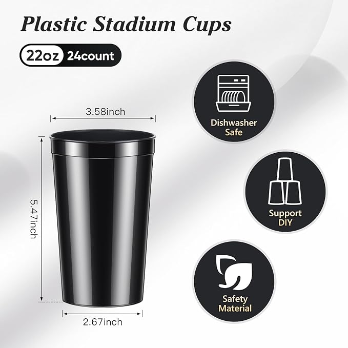 Mifoci 24 Pcs Stadium Plastic Cups Blank Reusable Drink Tumblers Bulk Stackable